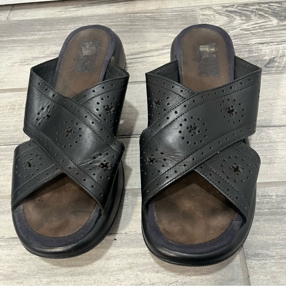 Dansko Black Leather Slide Sandals EU Size 42 US 12